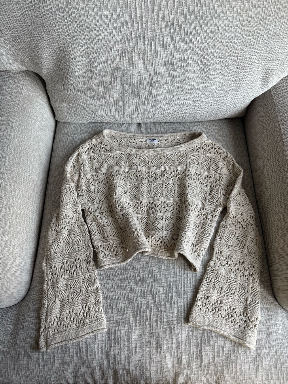 Cotton On Cream Crochet Scoop-Neck Sweater
